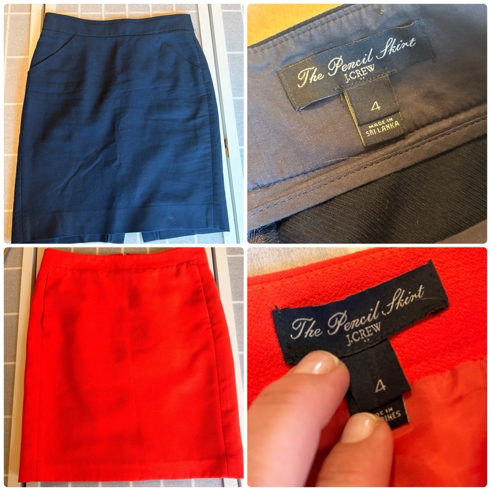 2 J.Crew The‎ Pencil Skirt Size 4 Cotton Interview Outfit One Navy & One Orange